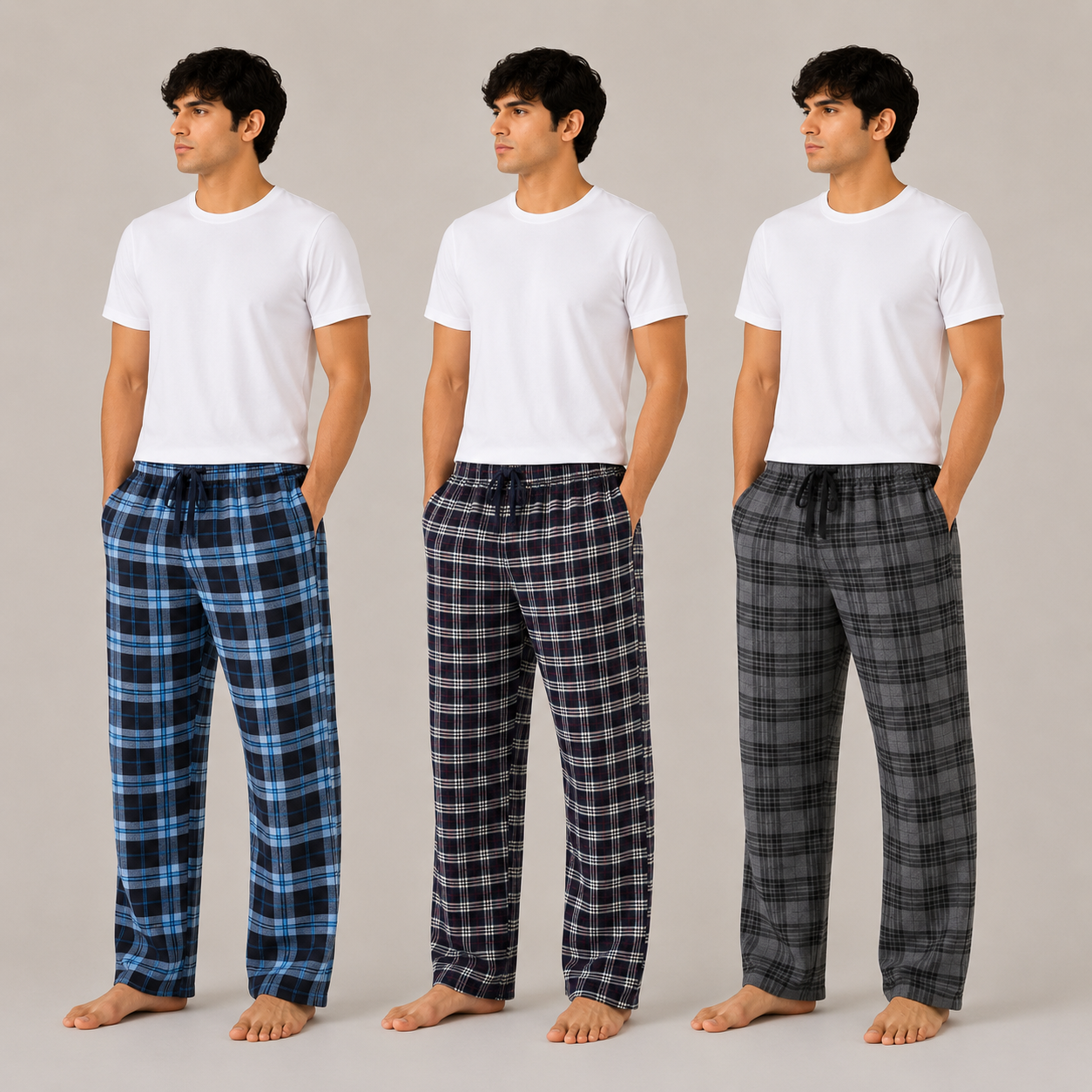 Men's Classic Check Pajama Trousers 3-Pack AERODECK APPARELS