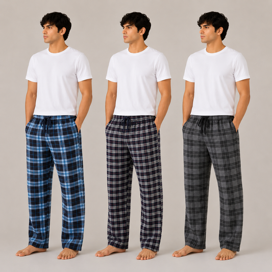 Men's Classic Check Pajama Trousers 3-Pack AERODECK APPARELS