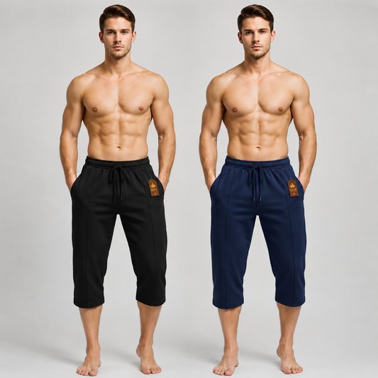 Pack of 2 Aero Deck Blue and Black Color Urban Leisure Terry 3-Quarter Shorts AERODECK APPARELS