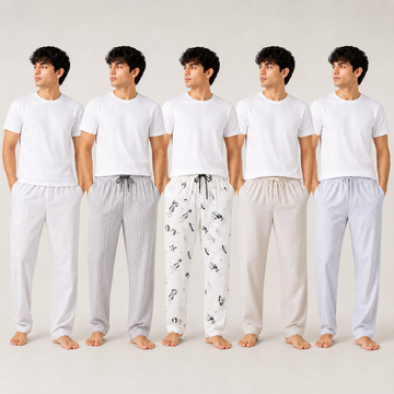 Men's Casual Printed & Striped Pajama Trousers 5-Pack Set AERODECK APPARELS