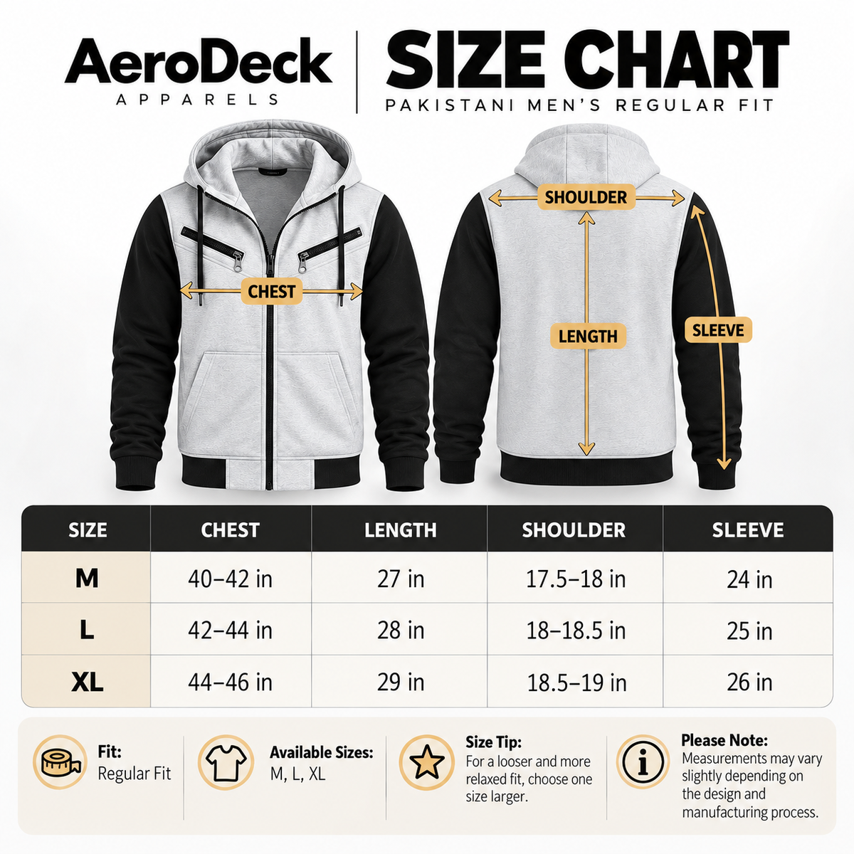 AeroDeck Tri-Block Signature Zip Hoodie (Code # AD-01) AERODECK APPARELS