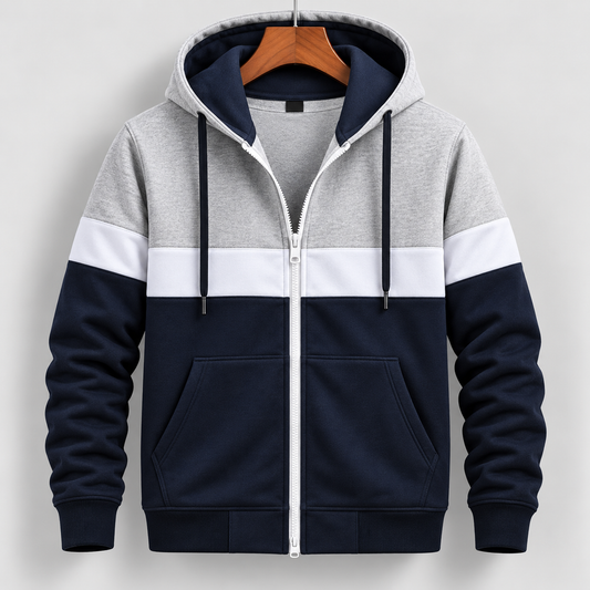 AeroDeck Arctic Navy Tri-Block Zip Hoodie (Code # AD-05) AERODECK APPARELS