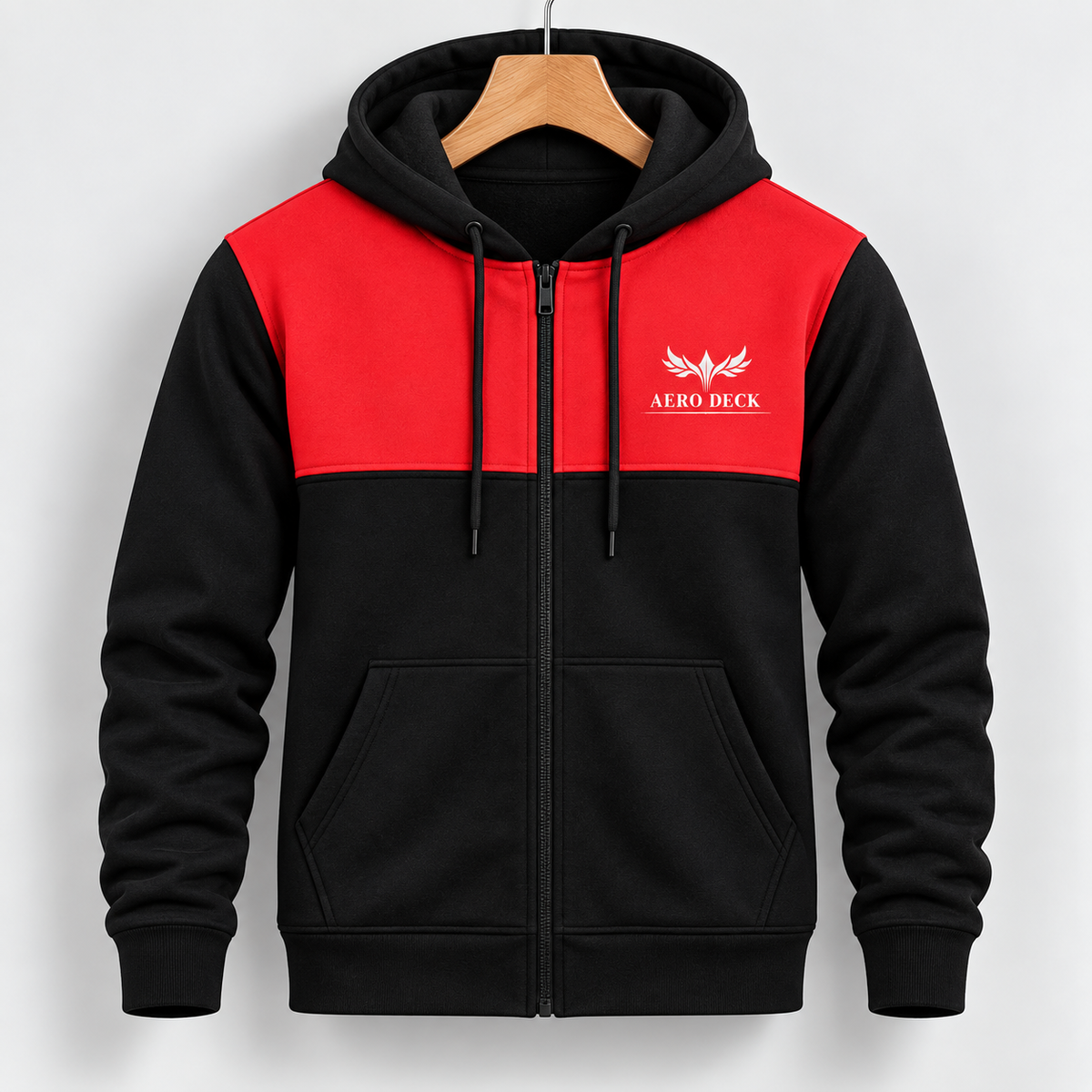 AeroDeck Scarlet Strike Contrast Panel Zip Hoodie (Code # AD-04) AERODECK APPARELS