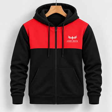 AeroDeck Scarlet Strike Contrast Panel Zip Hoodie (Code # AD-04) AERODECK APPARELS