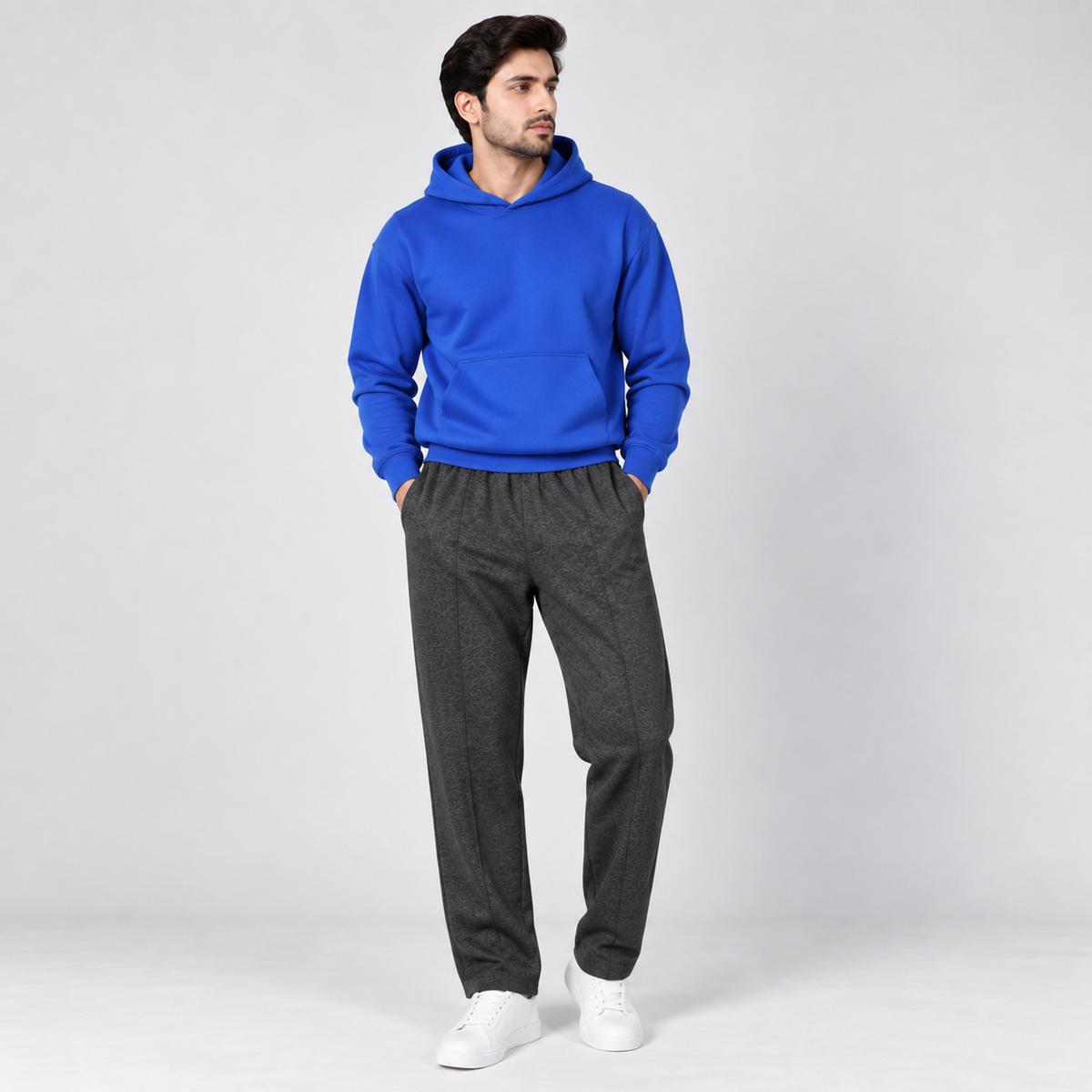 Royal Blue Fleece Pullover Hoodie & Charcoal Grey Straight Fit Terry Trouser AERODECK APPARELS