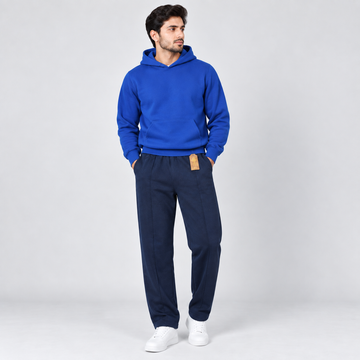 Royal Blue Fleece Pullover Hoodie & Navy Blue Straight Fit Terry Trouser Set AERODECK APPARELS