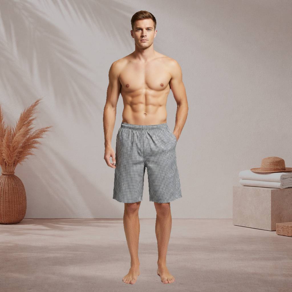 Aerodeck Men's Cotton-Rich Mix Patterns Checkered Boxer Shorts – Knee Length AERODECK APPARELS