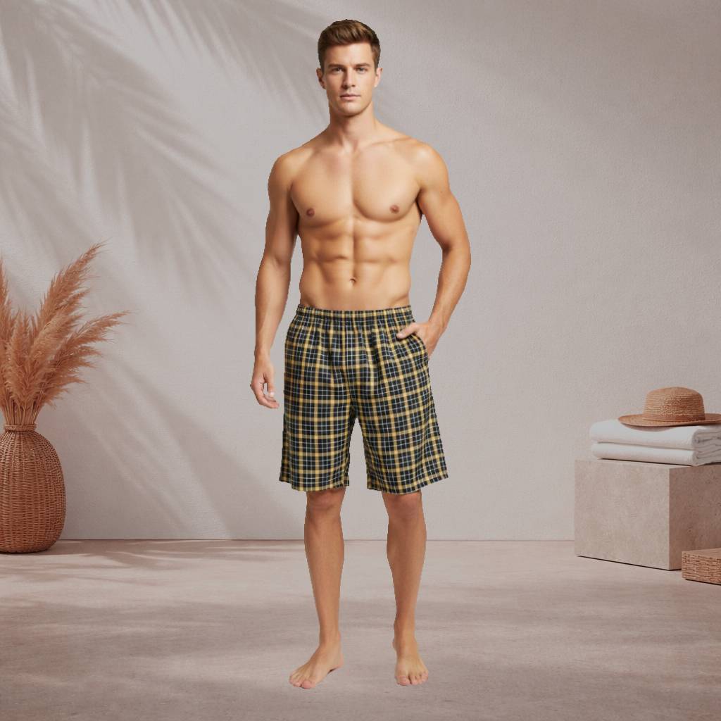 Aerodeck Men's Cotton-Rich Mix Patterns Checkered Boxer Shorts – Knee Length AERODECK APPARELS