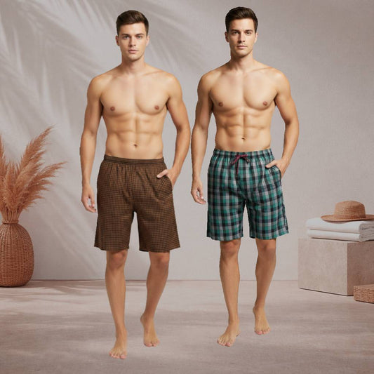 Pack of 2 Aerodeck Men's Cotton-Rich Mix Patterns Checkered Boxer Shorts AERODECK APPARELS