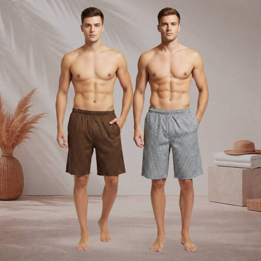 Pack of 2 Aerodeck Men's Cotton-Rich Mix Patterns Checkered Boxer Shorts AERODECK APPARELS