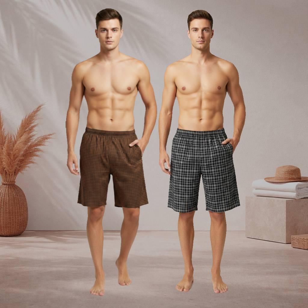 Pack of 2 Aerodeck Men's Cotton-Rich Mix Patterns Checkered Boxer Shorts AERODECK APPARELS