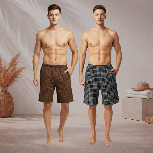 Pack of 2 Aerodeck Men's Cotton-Rich Mix Patterns Checkered Boxer Shorts AERODECK APPARELS