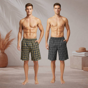 Pack of 2 Aerodeck Men's Cotton-Rich Mix Patterns Checkered Boxer Shorts AERODECK APPARELS