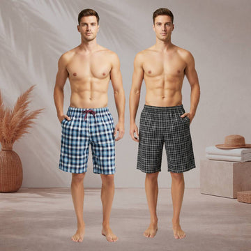 Pack of 2 Aerodeck Men's Cotton-Rich Mix Patterns Checkered Boxer Shorts AERODECK APPARELS
