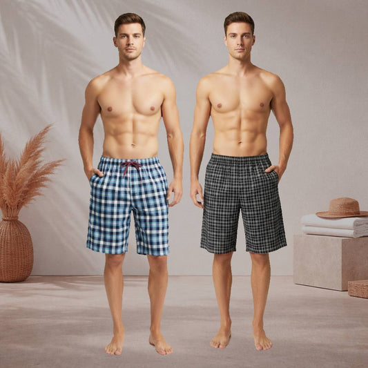 Pack of 2 Aerodeck Men's Cotton-Rich Mix Patterns Checkered Boxer Shorts AERODECK APPARELS