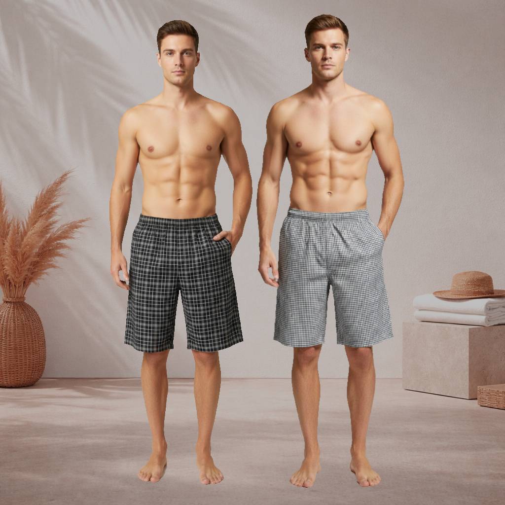 Pack of 2 Aerodeck Men's Cotton-Rich Mix Patterns Checkered Boxer Shorts AERODECK APPARELS