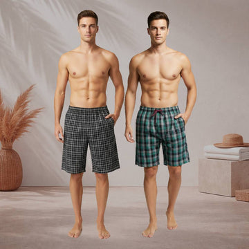 Pack of 2 Aerodeck Men's Cotton-Rich Mix Patterns Checkered Boxer Shorts AERODECK APPARELS