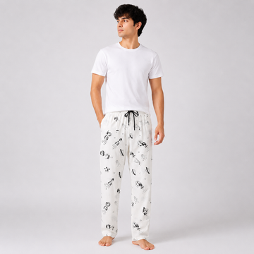 Aerodeck Men's Premium Space Print Cotton Lounge Trousers – White AERODECK APPARELS