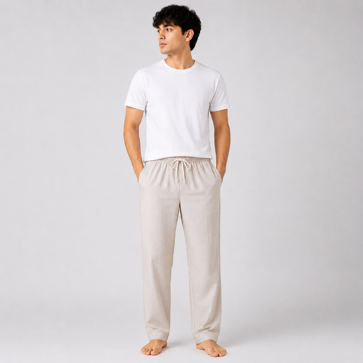 Aerodeck Men's Premium Cotton Stripe Lounge Trousers – Beige AERODECK APPARELS