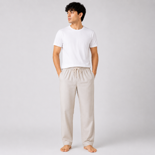 Aerodeck Men's Premium Cotton Stripe Lounge Trousers – Beige AERODECK APPARELS