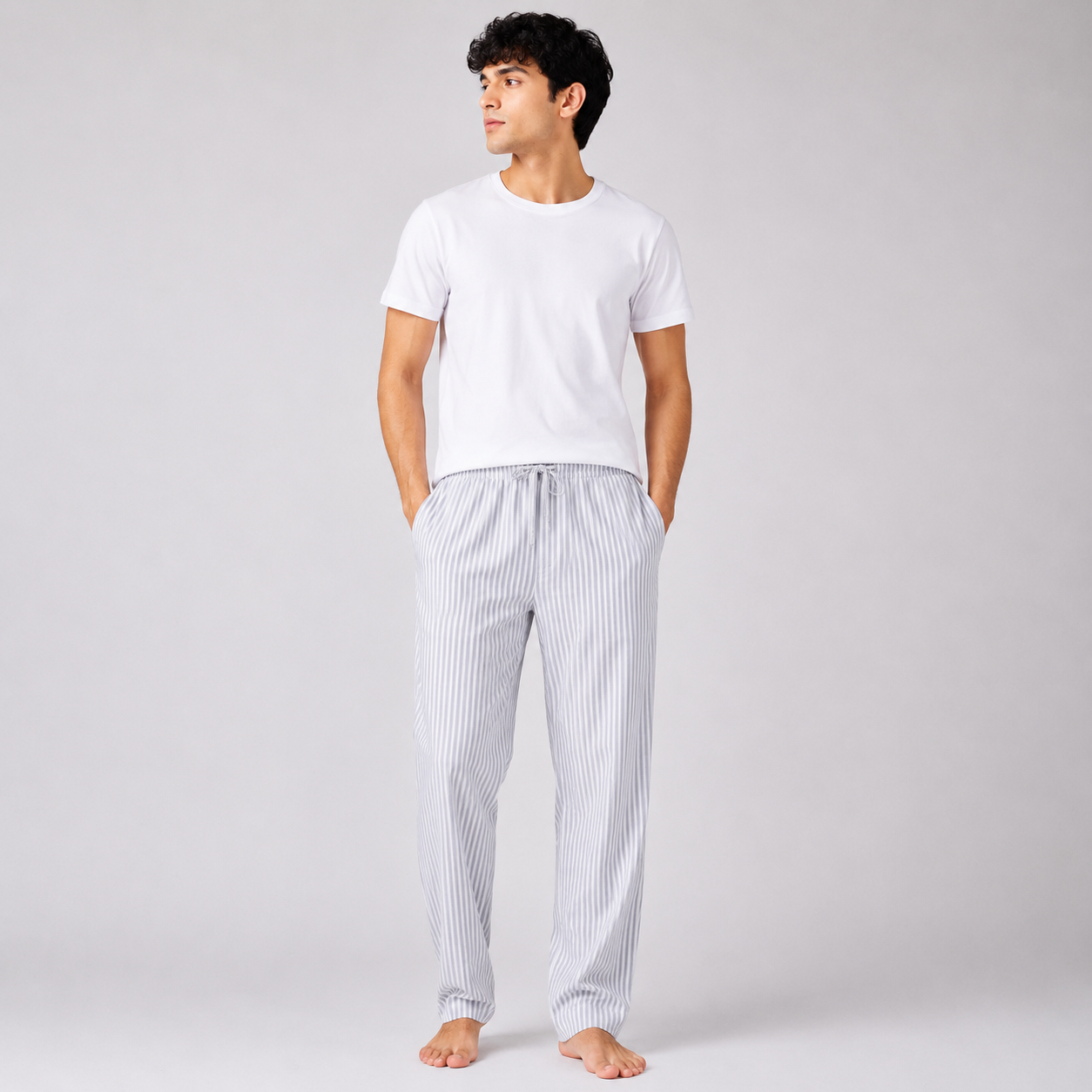 Aerodeck Men's Premium Cotton Stripe Lounge Trousers – Light Grey AERODECK APPARELS