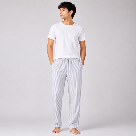 Aerodeck Men's Premium Cotton Stripe Lounge Trousers – Light Grey AERODECK APPARELS