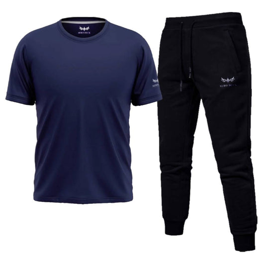 AeroDeck Essential Performance Blue Color T-Shirt & Black Color Jogger Trouser Set AERODECK APPARELS