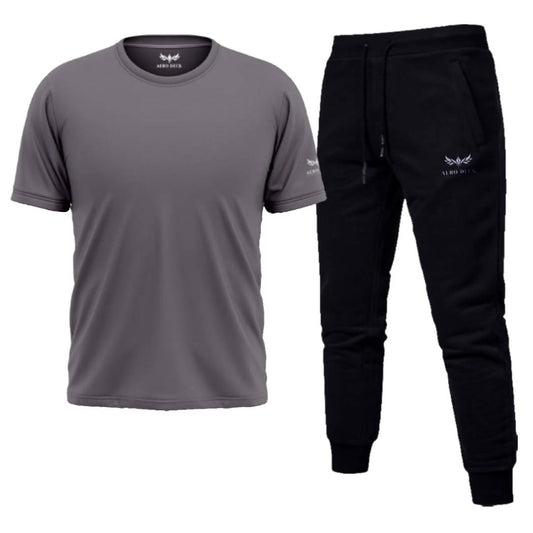 AeroDeck Essential Performance Grey Color T-Shirt & Black Color Jogger Trouser Set AERODECK APPARELS
