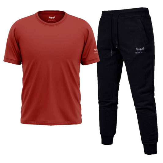 AeroDeck Essential Performance Red Color T-Shirt & Black Color Jogger Trouser Set AERODECK APPARELS