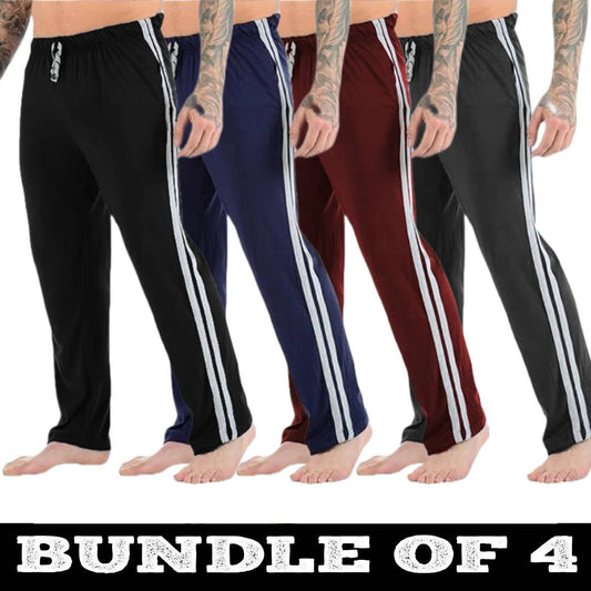 Men's Cotton Jersey Lounge Pants with Side Stripes - 4 Pack