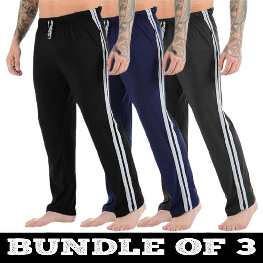 Men's Casual Cotton Jersey Pants with Side Stripes - 3 Pack