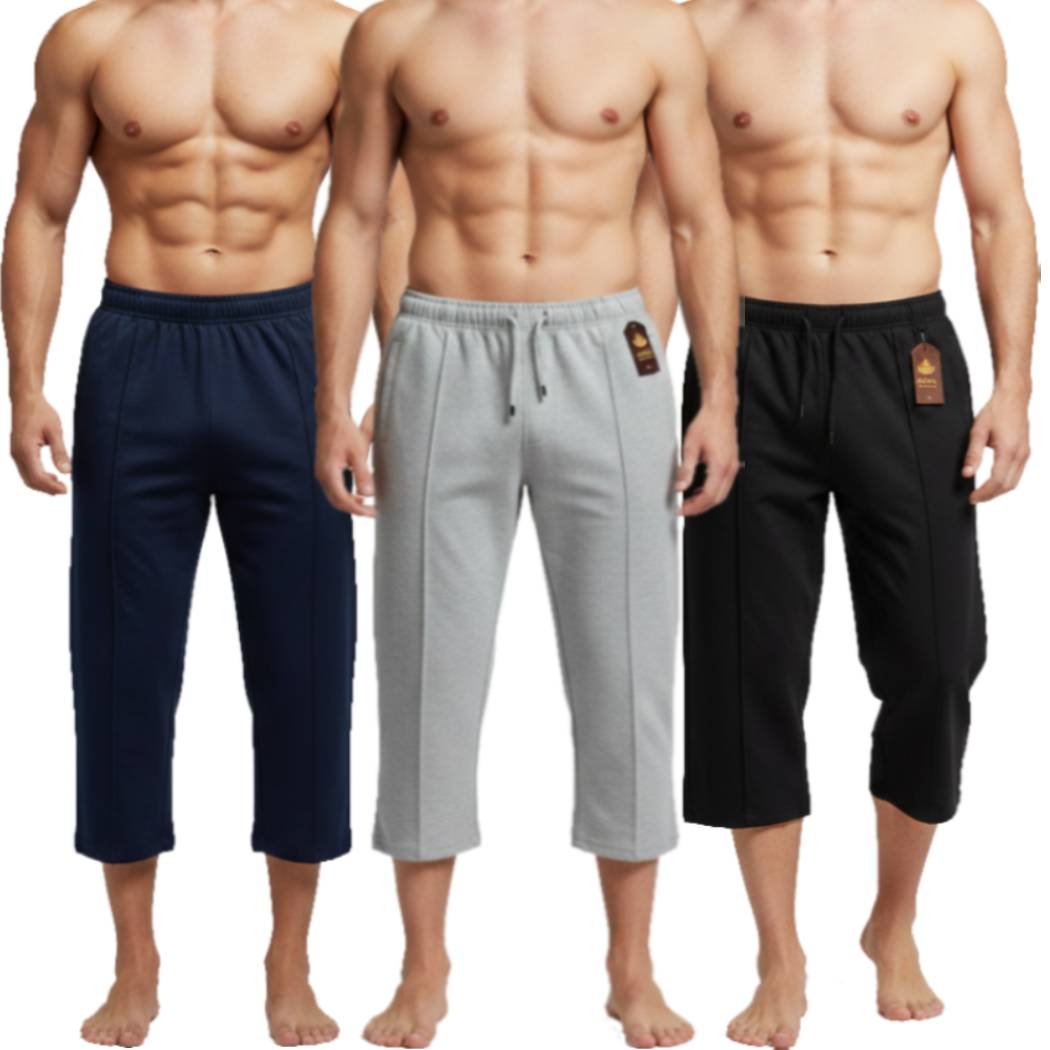 Pack of 3 Aero Deck Black, Grey and Blue Color Urban Leisure Terry 3-Quarter Short AERODECK APPARELS