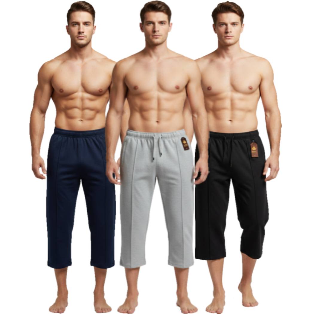 Pack of 3 Aero Deck Black, Grey and Blue Color Urban Leisure Terry 3-Quarter Short AERODECK APPARELS