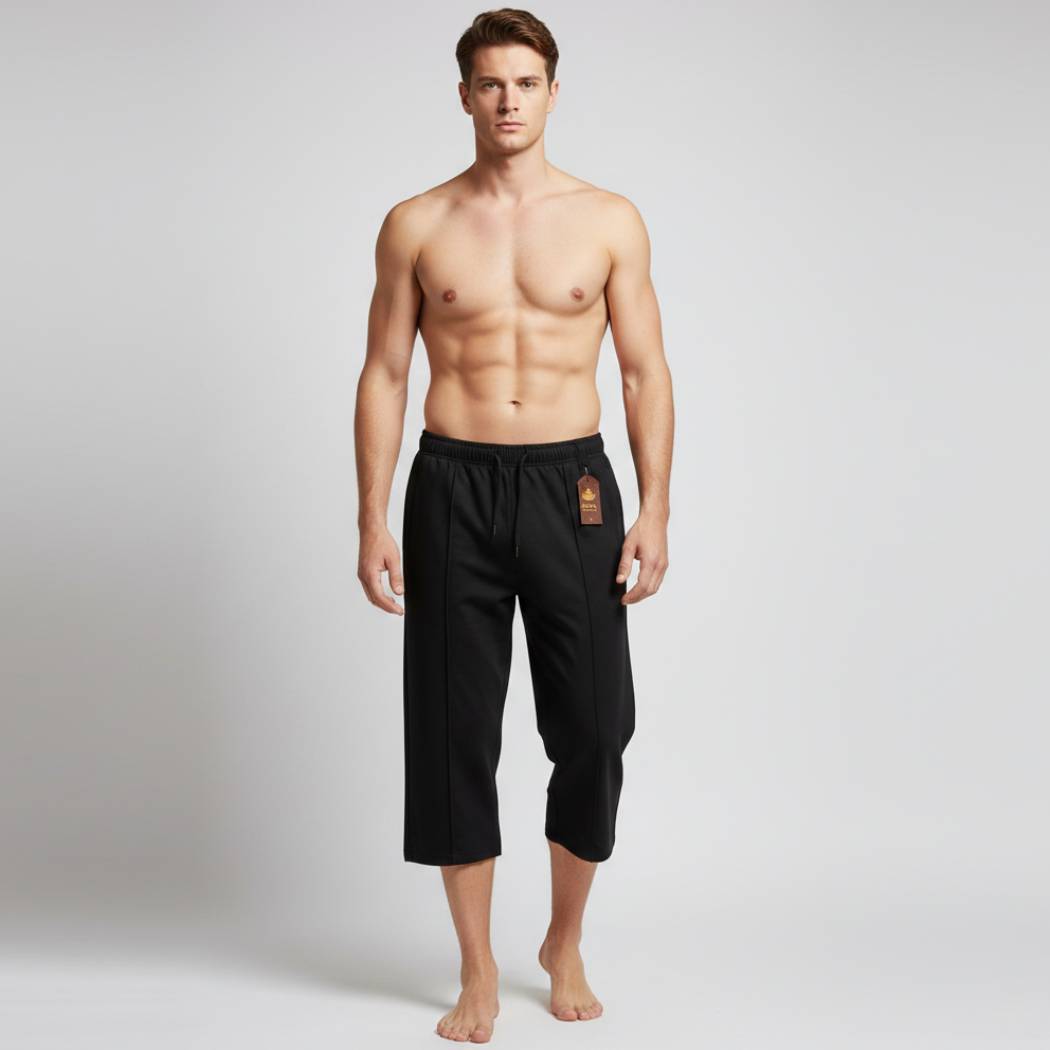 Aero Deck Black Color Urban Leisure Terry 3-Quarter Short AERODECK APPARELS