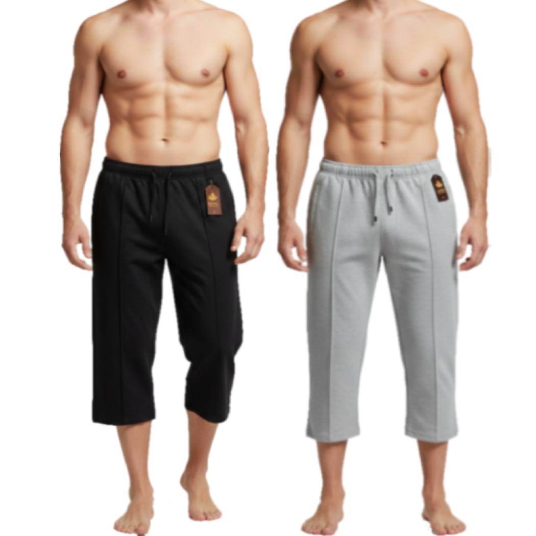 Pack of 2 Aero Deck Grey and Black Color Urban Leisure Terry 3-Quarter Short AERODECK APPARELS