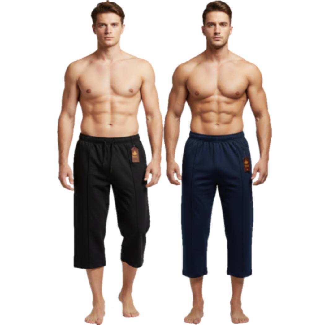 Pack of 2 Aero Deck Blue and Black Color Urban Leisure Terry 3-Quarter Short AERODECK APPARELS