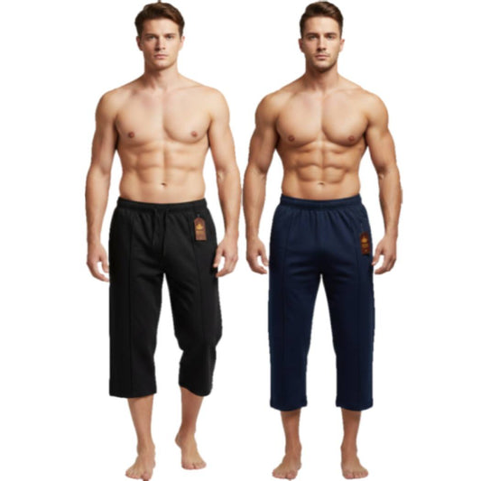 Pack of 2 Aero Deck Blue and Black Color Urban Leisure Terry 3-Quarter Short AERODECK APPARELS