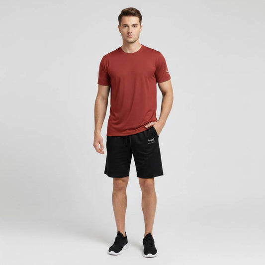Aero Deck Essential Performance Red Color T-Shirt & Black Color Jogger Short Set AERODECK APPARELS
