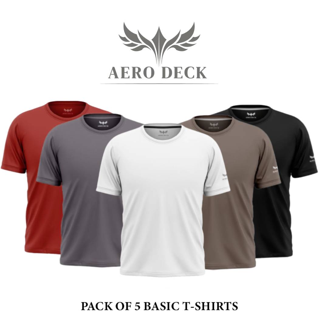 Pack of 5 Aero Deck Cotton Jersey Brown, Black, Red, Grey & White Color T-Shirt AERODECK APPARELS