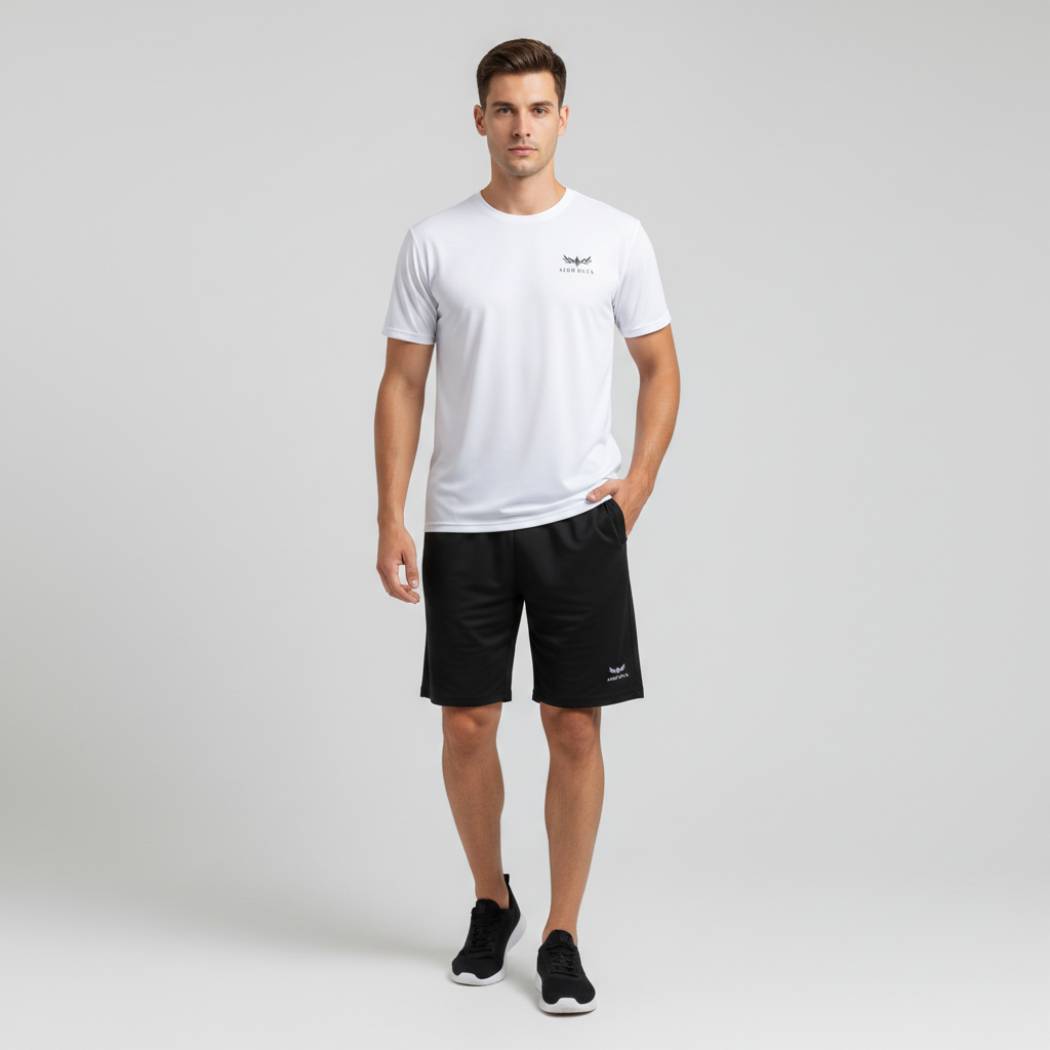 AeroDeck Essential Performance White Color T-Shirt & Black Color Jogger Short Set AERODECK APPARELS