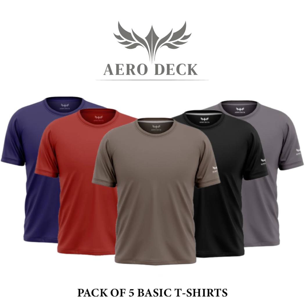 Pack of 5 Aero Deck Cotton Jersey Brown, Black, Red, Grey & Blue Color T-Shirt AERODECK APPARELS