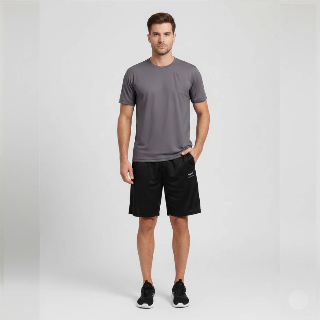 AeroDeck Essential Performance Grey Color T-Shirt & Black Color Jogger Short Set AERODECK APPARELS