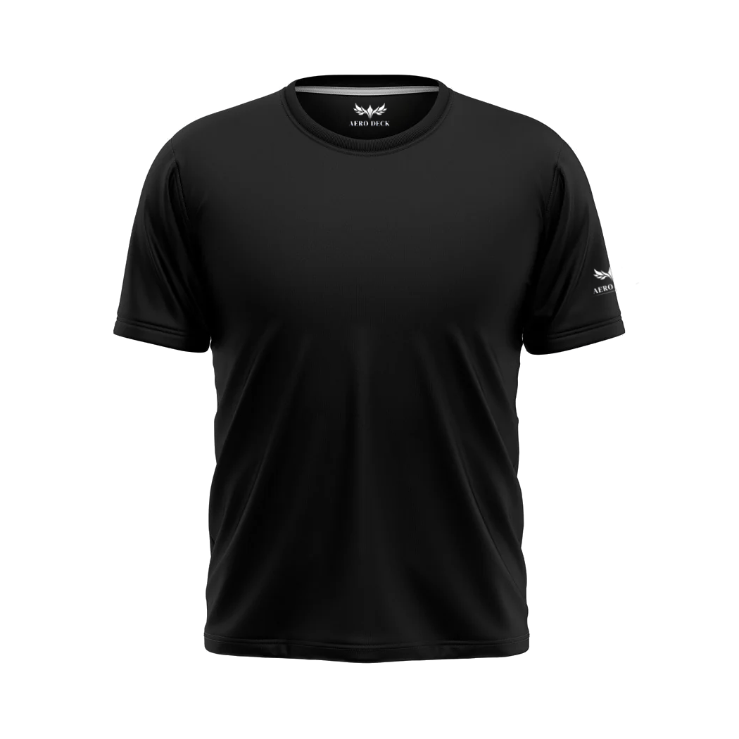 Aero Deck Cotton Jersey Signature Studio Crew Black Color Graphic T-Shirt AERODECK APPARELS
