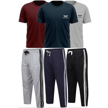 Pack of 3 Side Stripe Trousers & 3 Plain T-Shirts (AD-06) AERODECK APPARELS