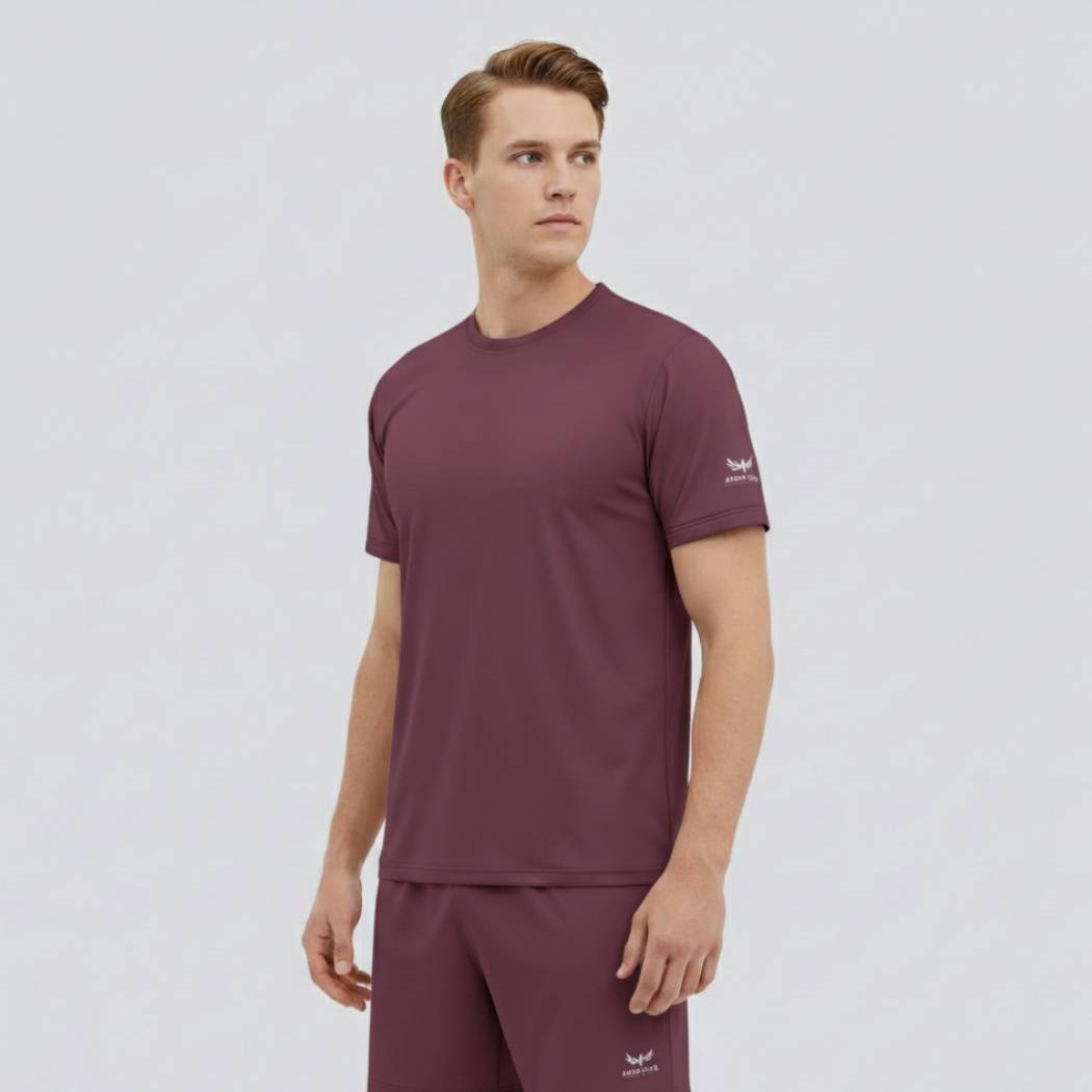 Aero Deck Cotton Jersey Signature Studio Crew Burgundy Color T-Shirt AERODECK APPARELS