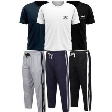 Pack of 3 Side Stripe Trousers & 3 Plain T-Shirts (AD-03) AERODECK APPARELS