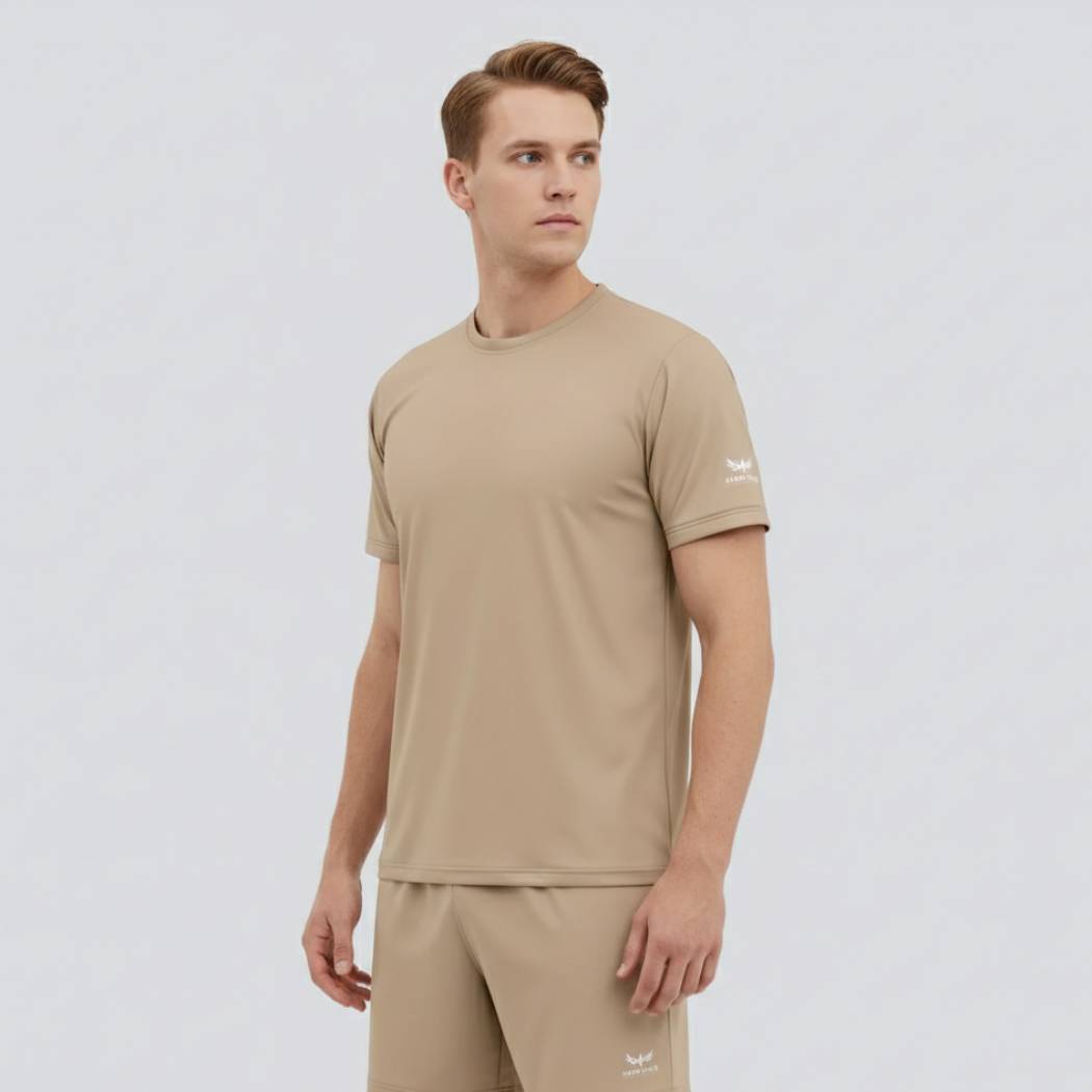 Aero Deck Cotton Jersey Signature Studio Crew Beige Color T-Shirt AERODECK APPARELS