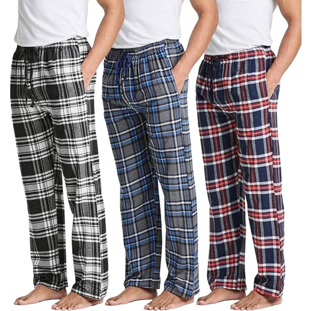 3-Piece Men's Check Trousers Pajama Set AERODECK APPARELS