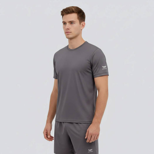 Aero Deck Cotton Jersey Signature Studio Crew Grey Color Graphic T-Shirt AERODECK APPARELS