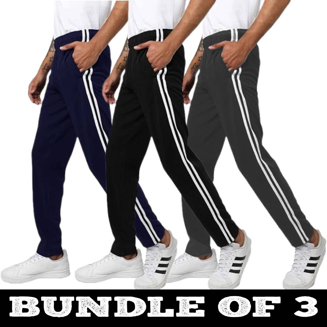 Men's Cotton Lounge Pants with Stylish Side Stripes - Triple Pack AERODECK APPARELS